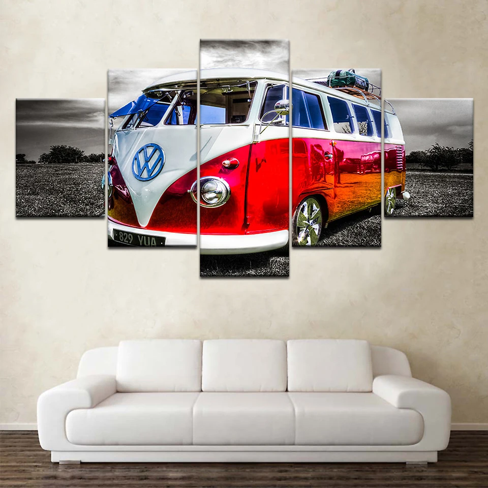 Современный домашний декор фоторамка HD печатает 5 шт. Ретро микроавтобус VW автомобиль для транспортировки грузовик холсты для рисования стены искусства художественный постер