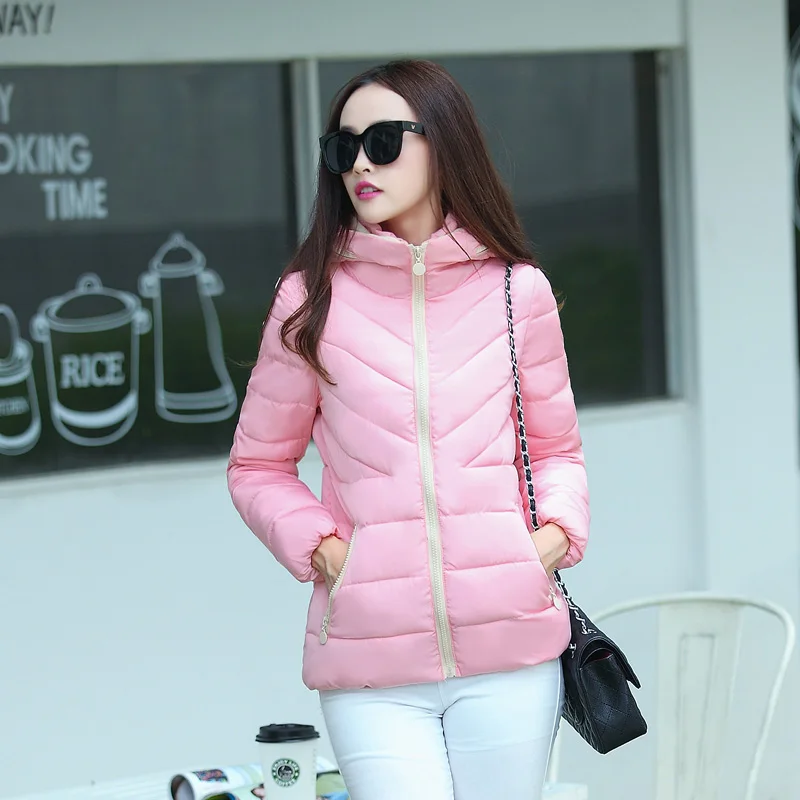 С капюшоном, большой размер 3Xl, casacos de inverno feminino, одноцветная короткая зимняя куртка для женщин, тонкая, с хлопковой подкладкой, Женское пальто, парка - Цвет: pink