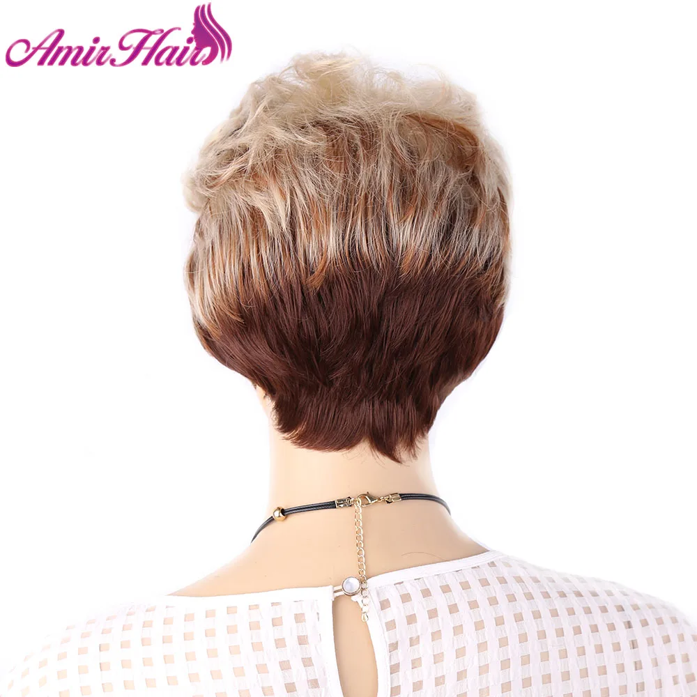 

Amir Fluffy Short Wigs for white women Blonde wig Synthetic Short Curly Hair Wig Ombre Brown Colors for Daily Use