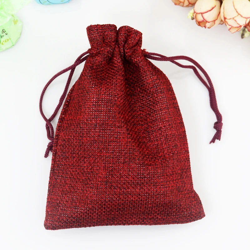 

13*18cm 10pcs Dark Red Jute Bags Wedding Favors Drawstring Gift Bag Incense Storage Cosmetic Jewelry Sachet Packaging Linen Bags