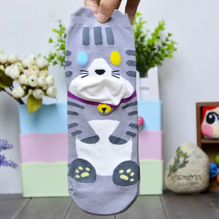 Cat Новые Носки с рисунком котенка тигра коровы енота панды большого медведя Женские повседневные хлопковые носки с объемными ушами - Цвет: Cat