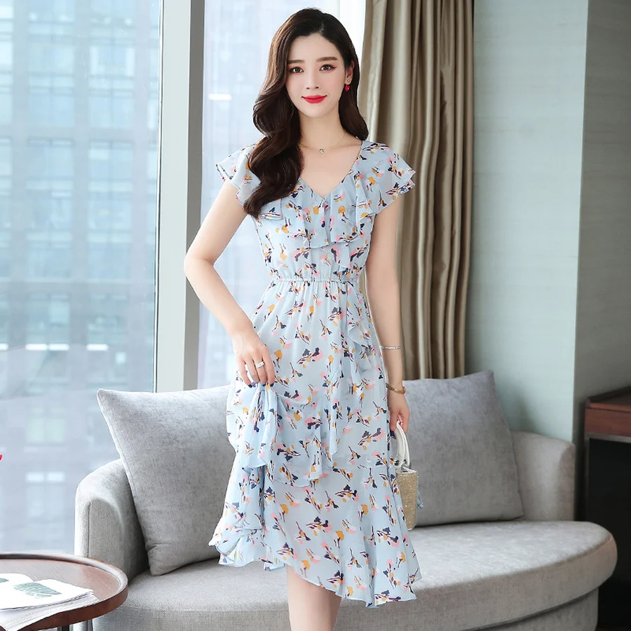 Летнее винтажное голубое пляжное платье размера плюс 2020 корейские милые