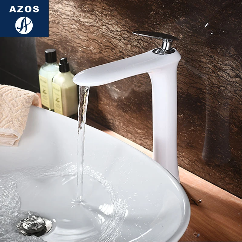 Azos Above Counter Basin Faucet LED Extended Brass White Cold and Hot Switch Laundry Pool Shower Room Round MPYX002A | Обустройство