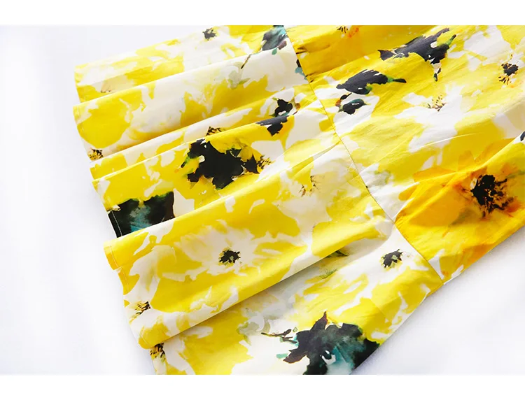 Truevoker Европейский дизайнерский халат Femme Ete женские уличные модные благородные с пышными рукавами желтые хлопковые платья с принтом Vestidos