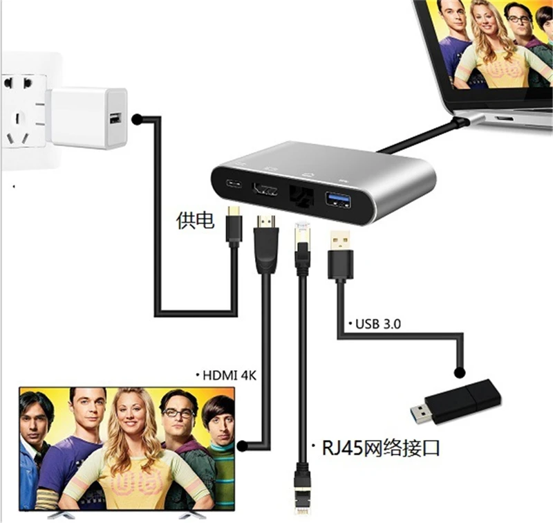 Тип C 3 1 к HDMI 4K Gigabit Ethernet RJ45 1000 м с PD USB3.0 концентратор конвертер для Macbook Pro Samsung S10 S9 S8