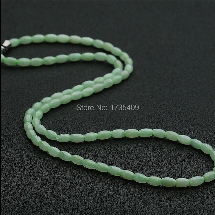 

17 Inch Length 100% Natural Green /Jadeite Olive shaped Beads Necklace