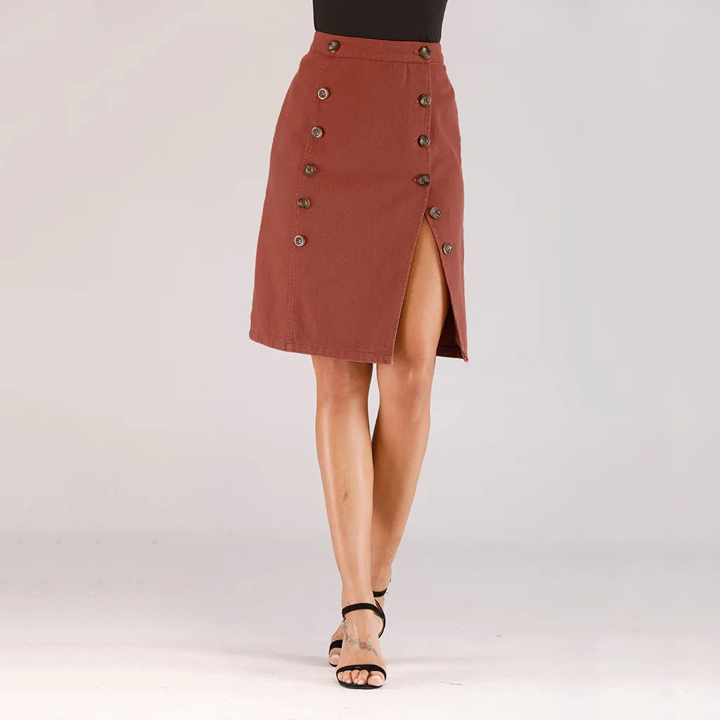 Faldas Mujer Moda 2019 длинная юбка женская модная подвижная Кнопка Джинсовая открытая