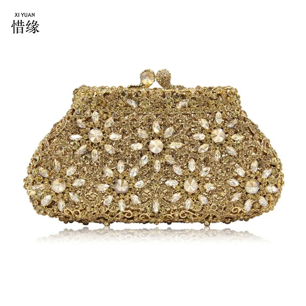 

XIYUAN BRAND Gold Evening Bags Luxury Crystal Clutch Diamond Wedding Bag With Chain Women Party Purse Handbags day cluthes black