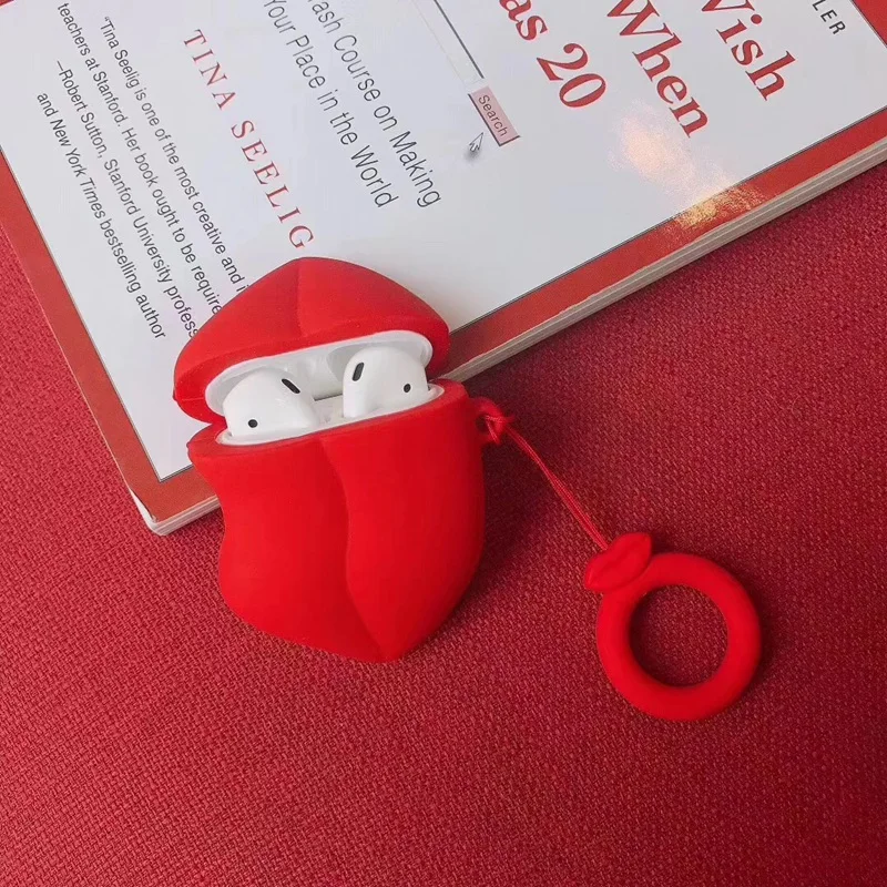 Сексуальный красный чехол для наушников с губами Airpods кольцом на палец