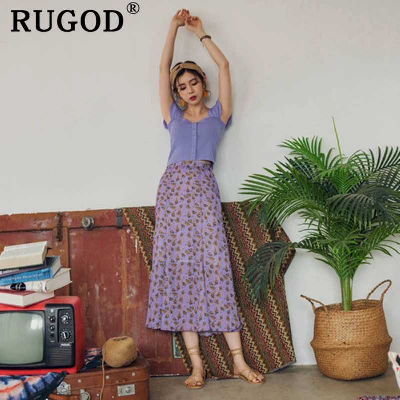 Женская шифоновая юбка RUGOD фиолетовая длинная с принтом|Женские юбки| |