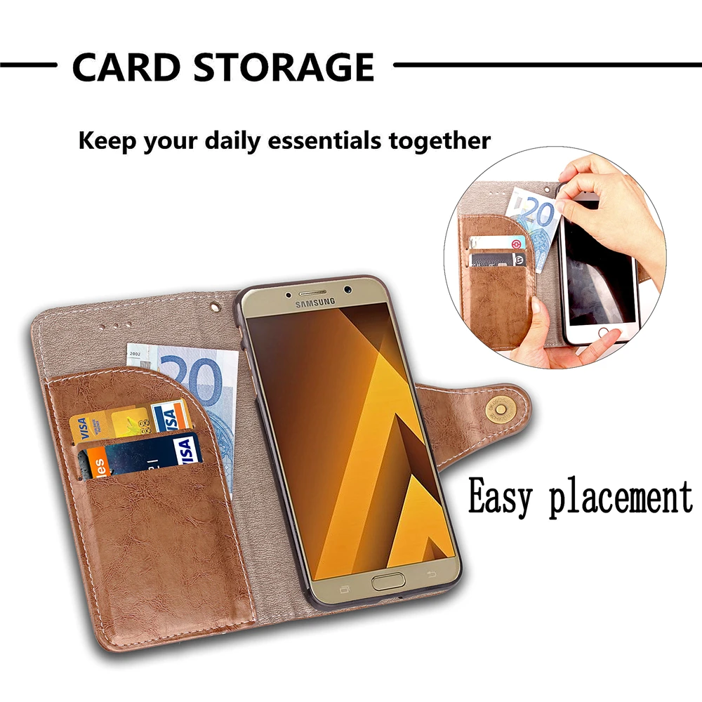 Sixrari For Samsung Galaxy A3 2017 Case Vintage PU Leather Flip Coque Business Book Style Soft TPU Protection Phone Back Cover | Мобильные