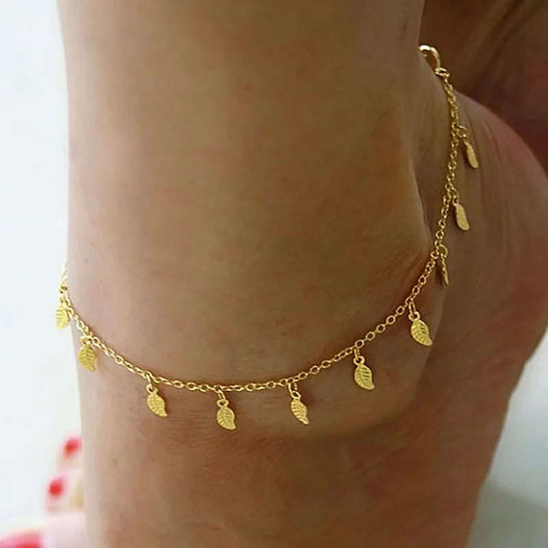 Beach Barefoot Summer Style Gold Leaves Pendant Chains Anklets Ankle Foot Accessories Tassel Anklet For Women | Украшения и
