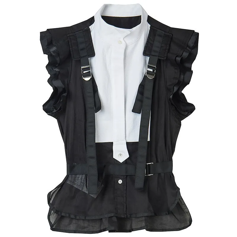 Женская блузка в полоску TWOTWINSTYLE летняя без рукавов с воротником стойкой и