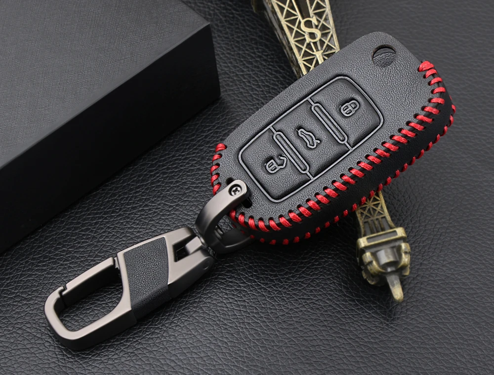 Чехол для ключей для VW Golf Jetta Passat Polo для Skoda роскошный Октавия Рапид для SEAT Leon Ibiza 3 кнопки кожаный чехол для ключей