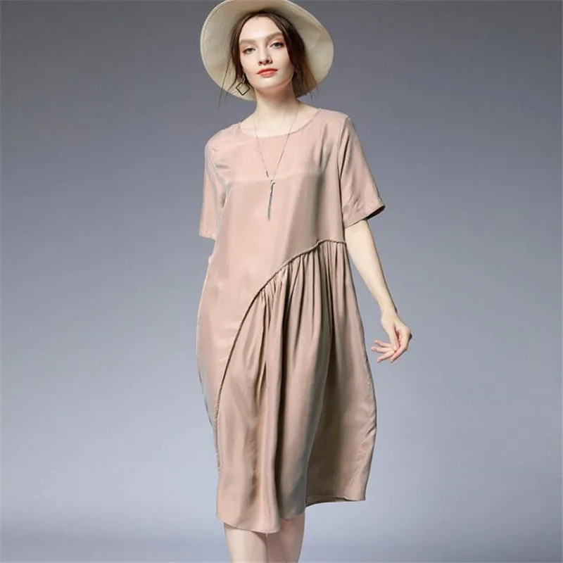 

100KG Plus size XXXXL Women Satin Dress 2019 Summer Designs Casual Loose Dresses A-line Midi Dress Elegant Party Dress J7378