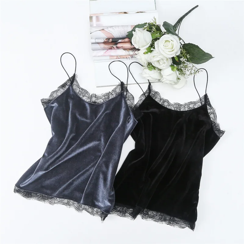 Модный элегантный сексуальный кружевной бархатный топ с круглым вырезом лето 2019