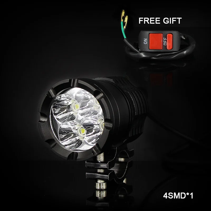 T6 4SMD 1Pc Светодиодный мини-фара для мотоцикла, велосипеда, противотуманная фара, вспомогательная лампа для вождения мотоцикла, высокая яркость, DRL лампа белого цвета 6000k+ переключатель - Цвет: T6 4SMD 1Pc