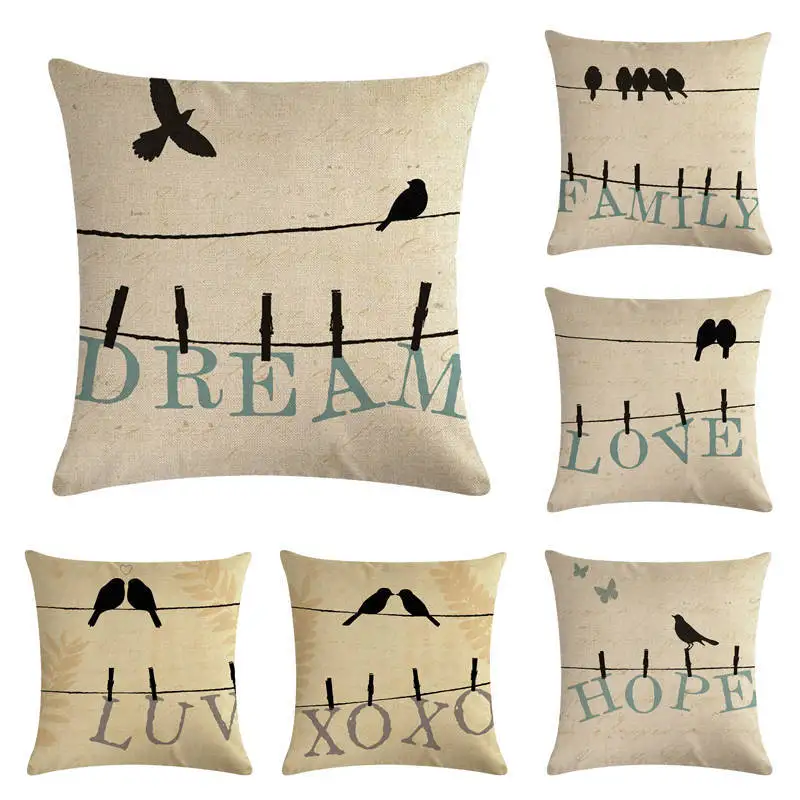 

Hot Selling Love Wire Pole Bird Series Pillow Cover Automobile And Sofa Cushion Cover Home Decor
