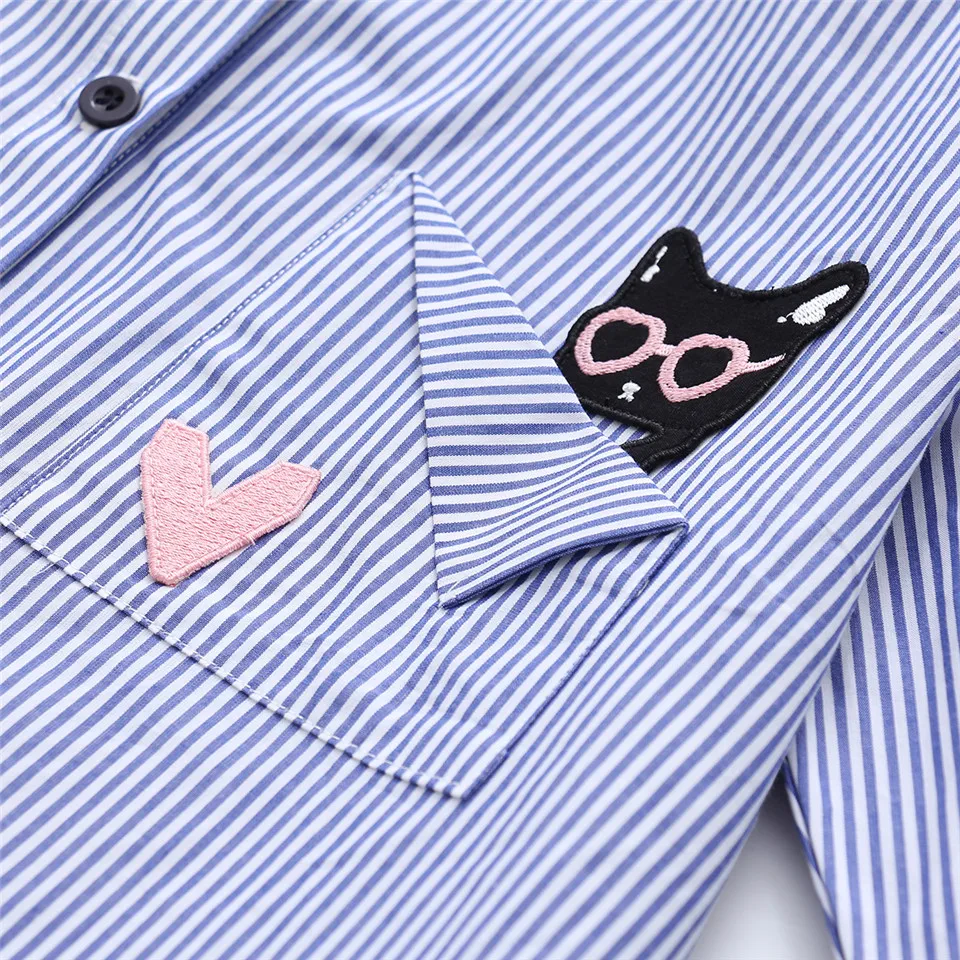 Женская Повседневная Блузка с вышивкой Офисная рубашка в полоску длинными