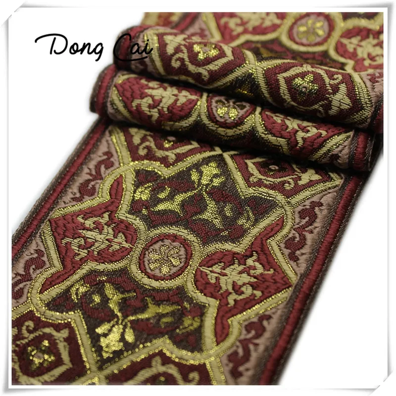 3 yards/lot 9CM ethnic floral brown golden beautiful mercerizing curtain laciness national jacquard filigree embroidery ribbon | Дом и сад