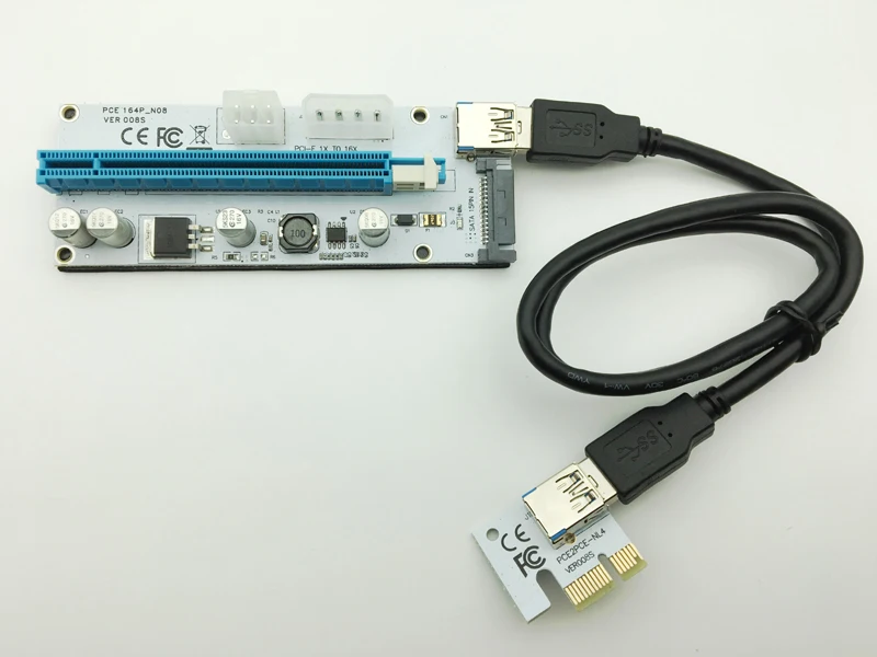 New VER008S 3 in 1 Molex 4Pin SATA 6PIN PCIE PCI-E PCI Express Riser Card 1x to 16x USB 3.0 Cable For Mining Bitcoin Miner BTC