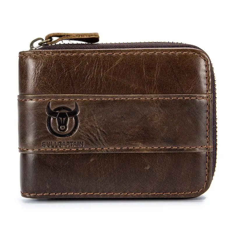 Brown BULLCAPTAIN мужской кошелек из натуральной кожи с блокировкой RFID винтажные Двойные кошельки Держатель для кредитных карт коричневый - Цвет: Brown