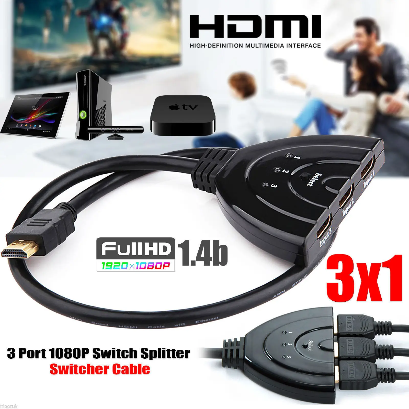 HDMI сплиттер 4K * 2K 3 порта мини коммутатор кабель 1.4b 1080P для DVD HDTV Xbox PS3 PS4 в 1 выход