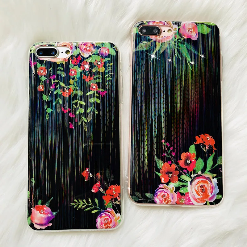 Kerzzil красочные лазерные Стразы Цветы Чехлы для iPhone X 7 8 Plus Алмазный Мягкий ТПУ