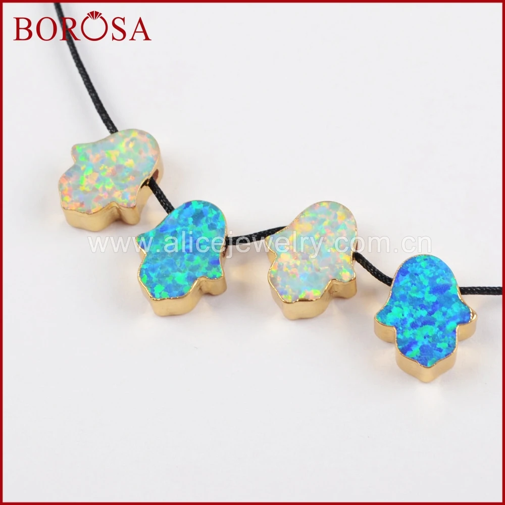 

BOROSA 10PCS Mixed Colors Hand Shape Gold Color Man-made Opal Bead Japanese Opal Pendant Beads for Necklace Jewelry G1507