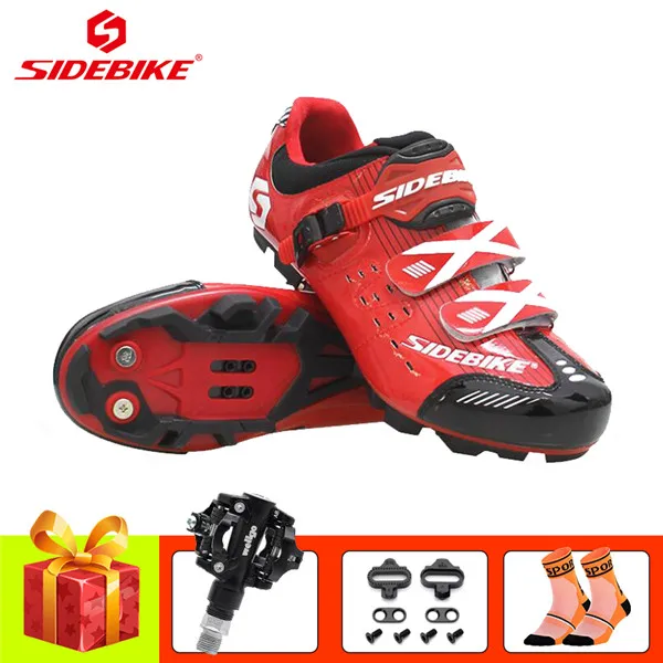 R with pedals SIDEBIKE велосипедная обувь mtb sapatilha ciclismo мужские и женские SPD педали самоблокирующиеся сверхлегкие кроссовки chaussures vtt homme - Цвет: R with pedals