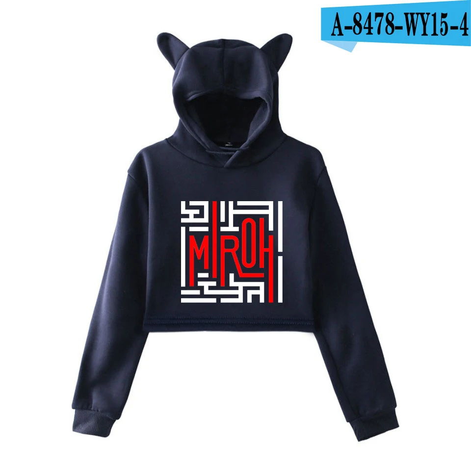 Stray Kids Kpop Cat/укороченные толстовки для женщин; Модный пуловер с капюшоном и длинными рукавами; укороченные топы; хит модных продаж; уличная одежда - Цвет: navy blue