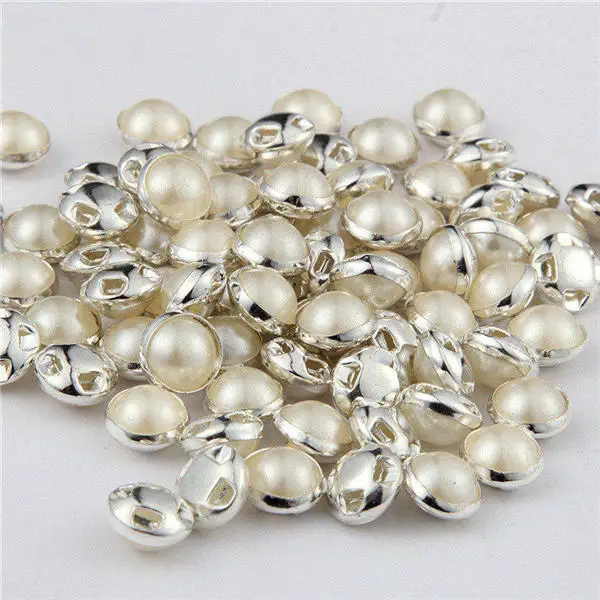 silver and beige 50 шт 8 мм круглые пуговицы для шитья жемчужные пуговицы для Аксессуары для шитья одежды одежда Скрапбукинг Одежда DIY Инструменты для одежды - Цвет: silver and beige