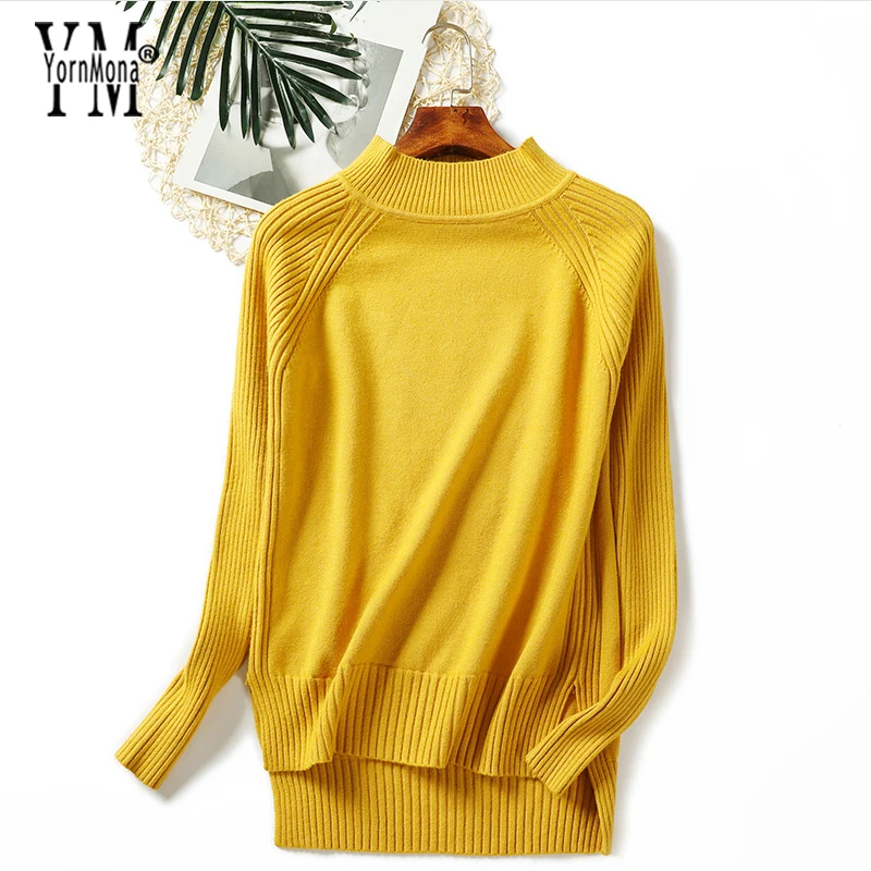 YornMona Fashion Irregular Sweater Women 2019 New Pullovers Thick Long Sleeve Yellow Sweaters Ladies Jumper Streetwear Kintwear | Женская