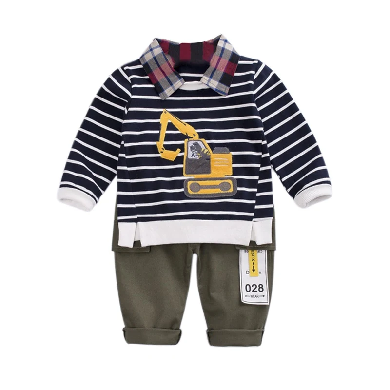 

New Baby Boy Clothes Autumn Cartoon Striped Print Long Sleeve Sweatshirt Blouse+Trousers Casual Kids Clothes Set