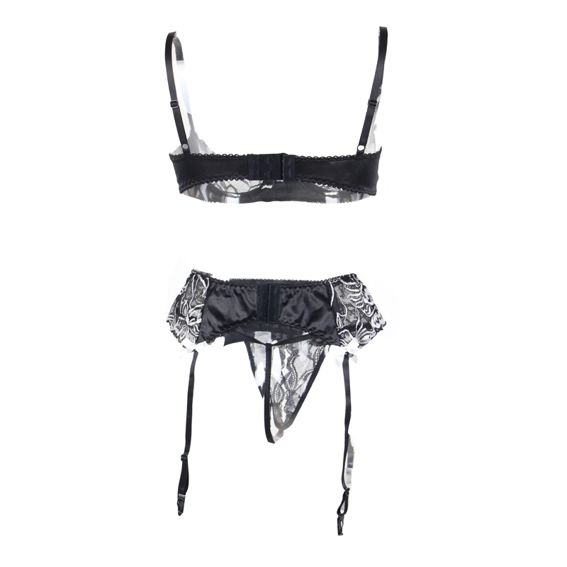 Valentine's day sexy women lingerie set plus size satin open bra garter belt femme set803 | Тематическая одежда и