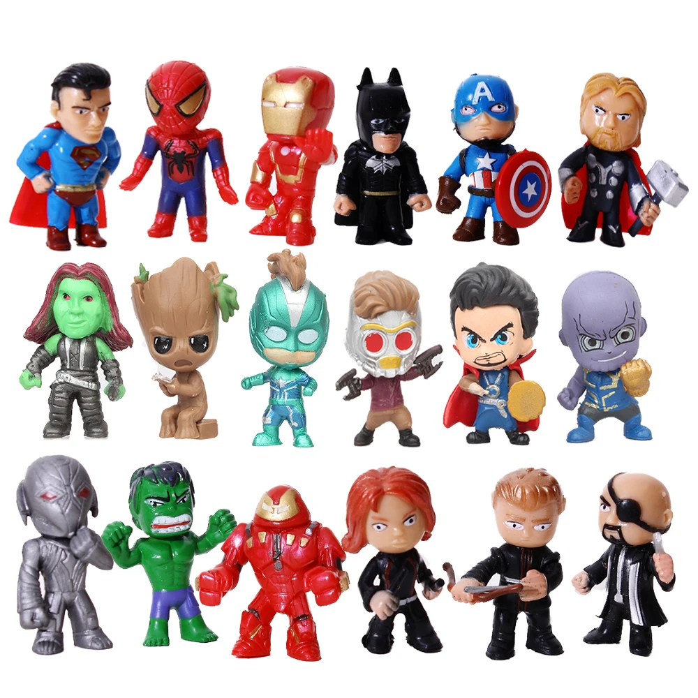 Мстители миниатюры Marvel ПВХ Фигурки Человек-паук Фигурки, детские игрушки Капитан Marvel Бэтмен Человек-паук Халк
