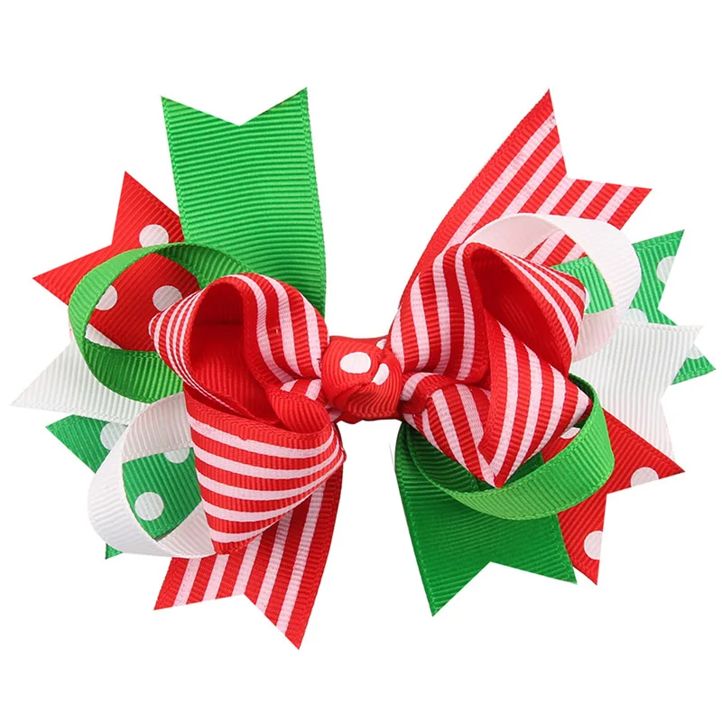 

5 Inch Cute Christmas Festival Hair Bow Colorful Printed Fine Hairclips Grosgrain Ribbon Hairbow For Baby Party Hair Accessories