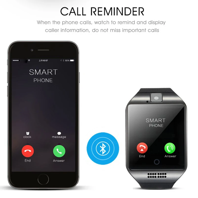 BUMVOR Bluetooth Smart часы Q18 Камера Facebook Whatsapp Twitter синхронизации SMS Smartwatch Поддержка SIM