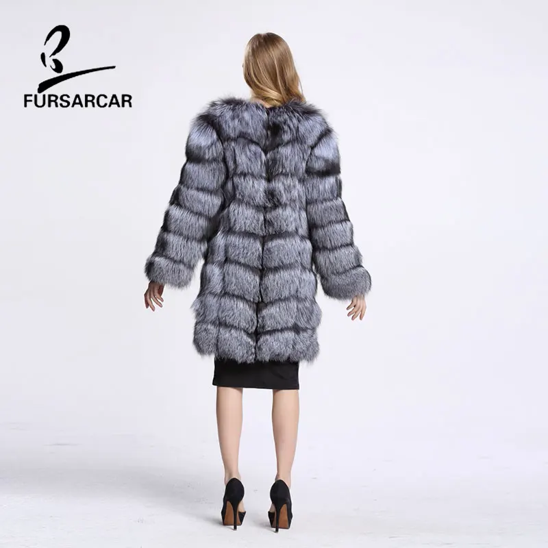 Женское меховое пальто из натурального меха лисы FURSARCAR зимнее длинное теплое с