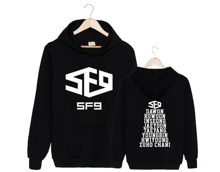 Осенне зимние флисовые толстовки sf9 с логотипом и именами всех участников поп