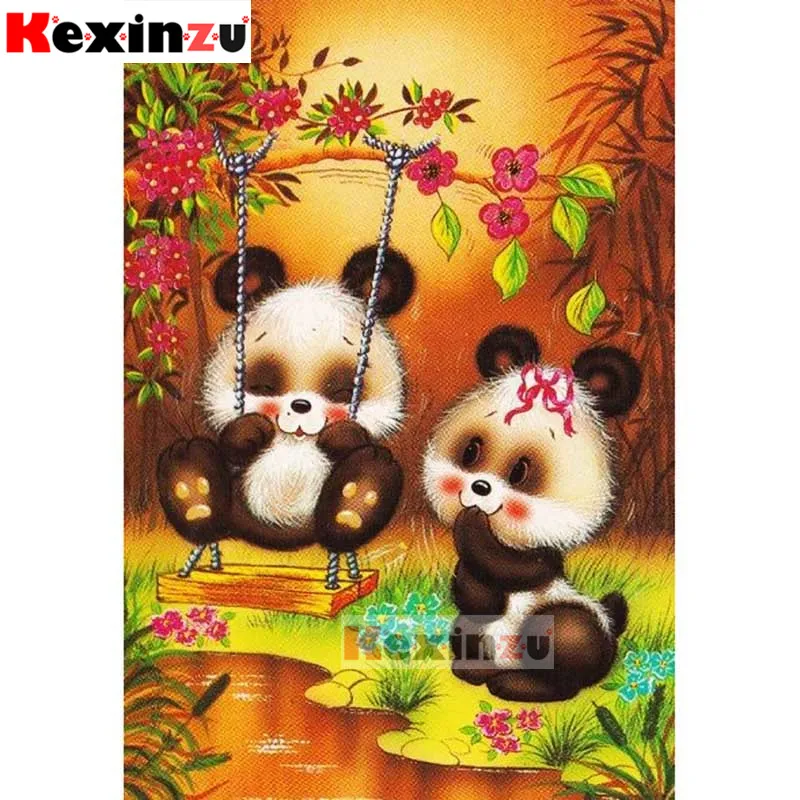 Kexinzu полный 5D DIY квадратная круглая Алмазная картина &quotмультяшная панда&quot 3D