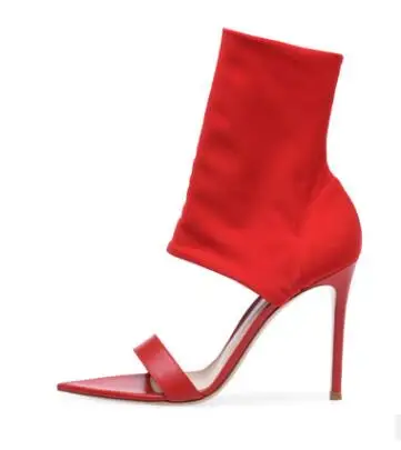 

Женские однотонные ботинки из эластичной ткани, с острым носком, на высоком каблуке