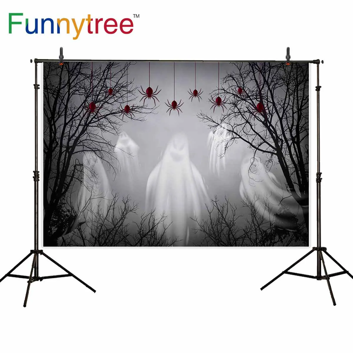 Фоны funnytree для фотостудии Хэллоуин Вечеринка призрак паук лес детский фон