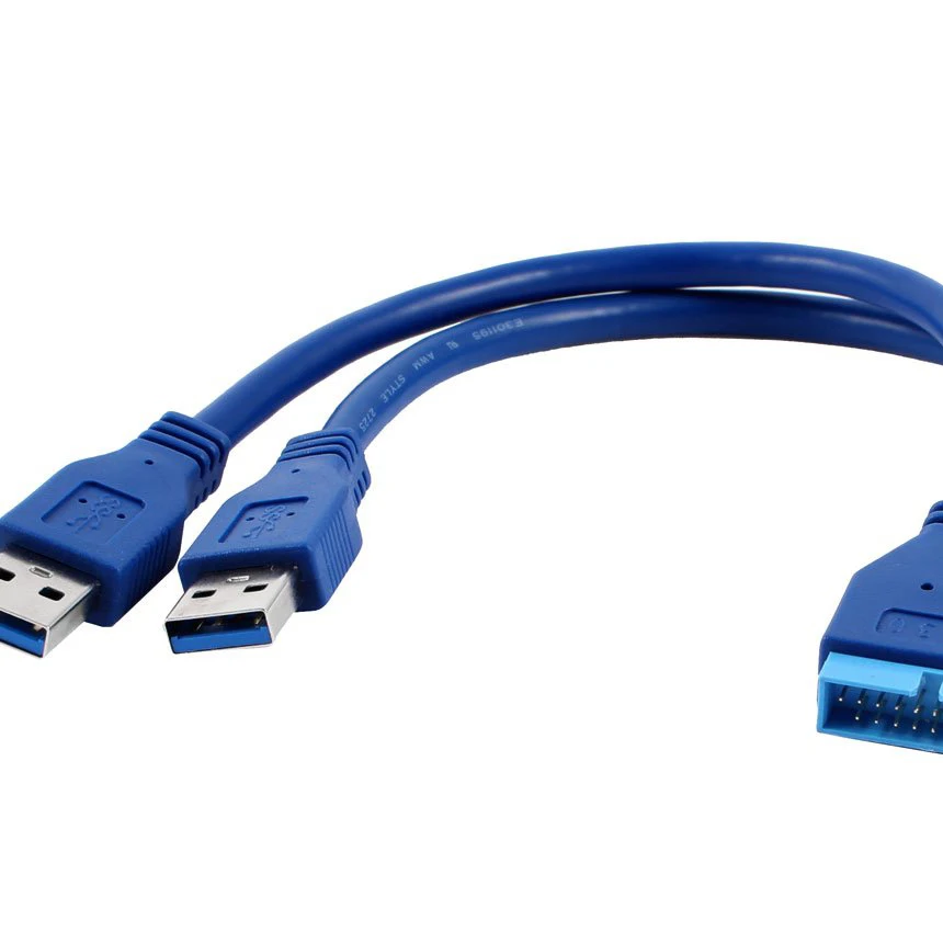 Акция! Синий Кабель-адаптер с 2 портами USB 3 0 типа А папа на 20 контактов | Компьютеры