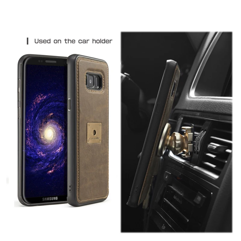 Coque For Samsung Galaxy S8 Plus Luxury Retro Leather Magnetic Car Holder Cover Back Phone case |