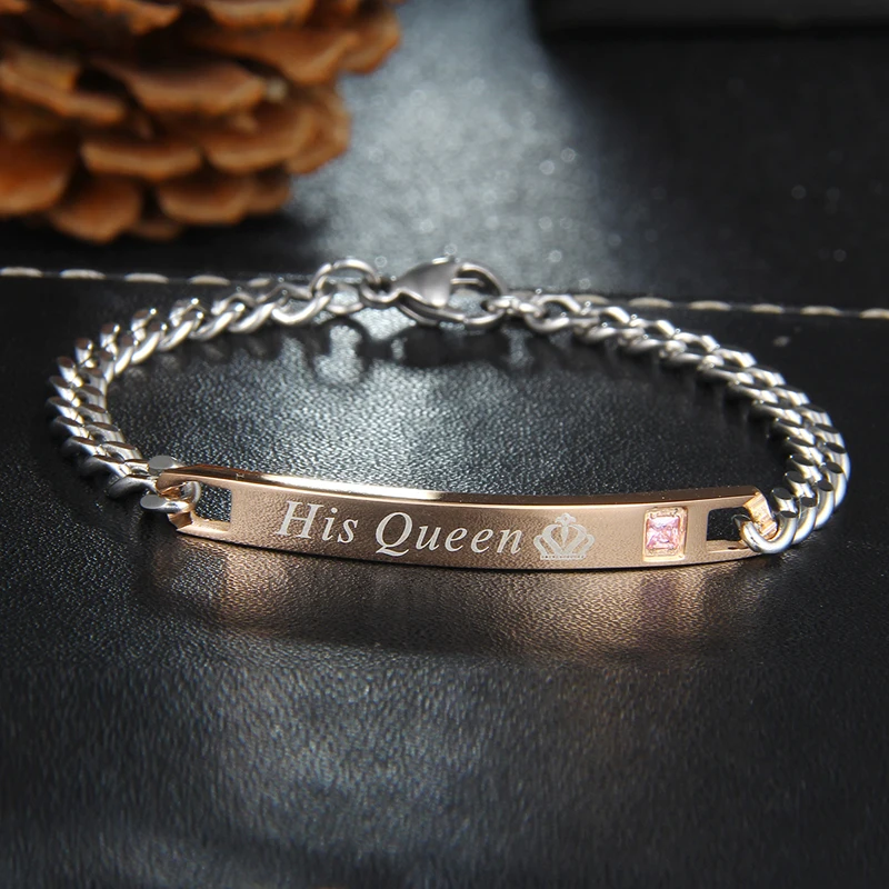 New Romantic Her King His Queen Beast Beauty Letter Couple Bracelets Stainless Steel for Women Men Jewelry Lover Gifts | Украшения и
