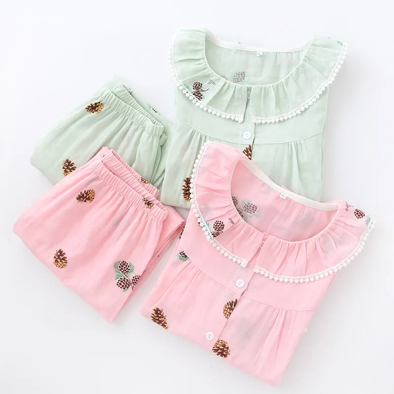 Female Summer Seven-Sleeve Pijama Mujer Pink Pure Cotton Yarn Sleepwear Sexy Pajama Sets Women Korean Cute Sweet Thin Home Suit