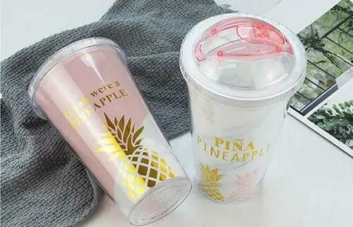 420 мл чашка кружка с двойными Пластик Ананас Дизайн Кофе Waterbottle соломы Тип