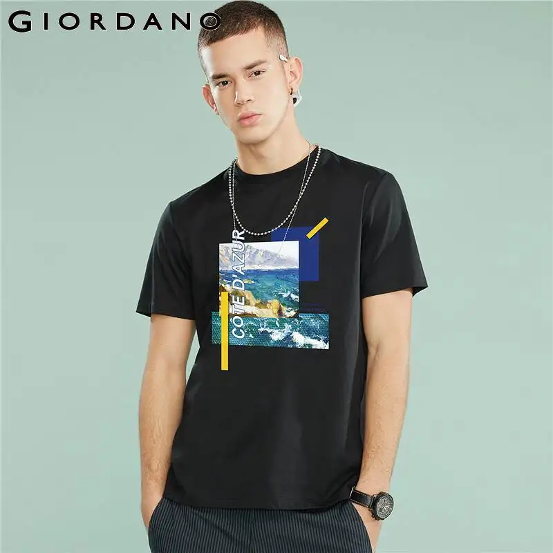 Футболка Giordano CHEN HUI для мужчин и женщин хлопковая рубашка с принтом синего