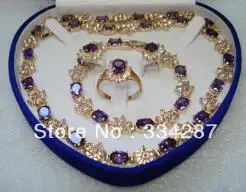 gold with purple Красный/синий/фиолетовый циркон серьги браслет кольцо/ожерелье - Окраска металла: gold with purple